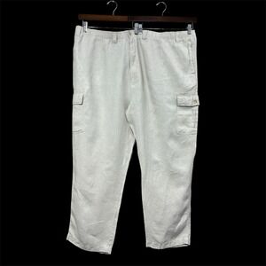 Caribbean Linen Pants Men 50x30 Beige Cargo Drawstring Resort Wedding Beach